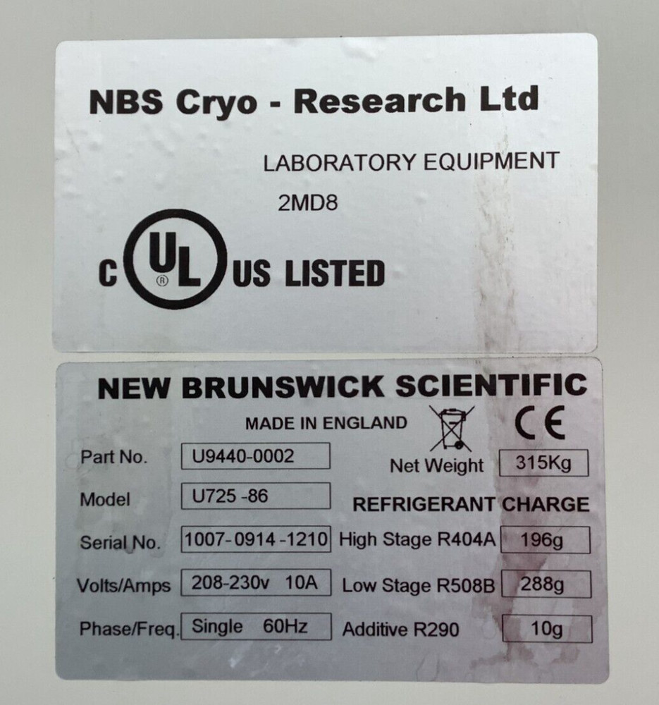 NEW BRUNSWICK U725-86 -80ºC Ultra Low Temp Freezer Working ULT Thermo