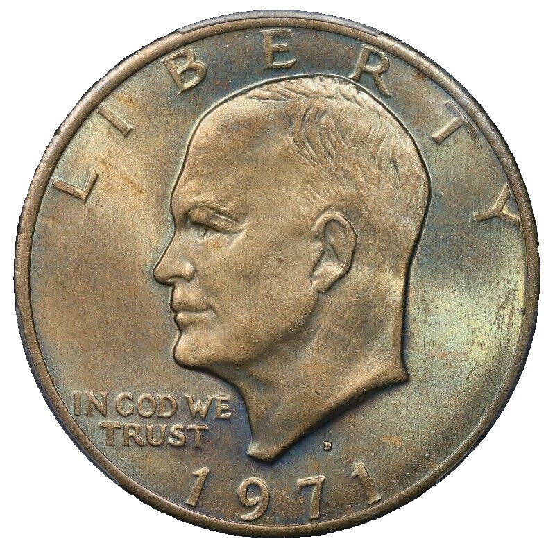 1971-D Eisenhower Dollar PCGS MS-64 Monster Two Sided Toning Toned Ike