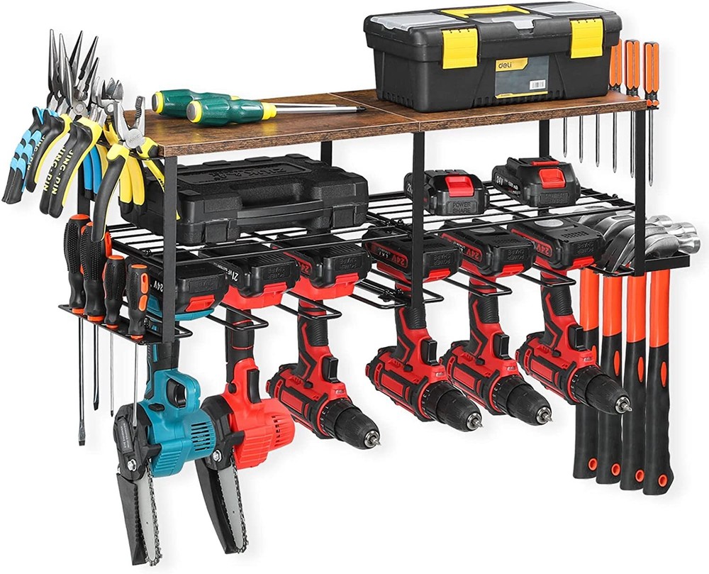 Wall Mounted Power Tool Organizer 6 Drill Holders for Handheld & Power Tools