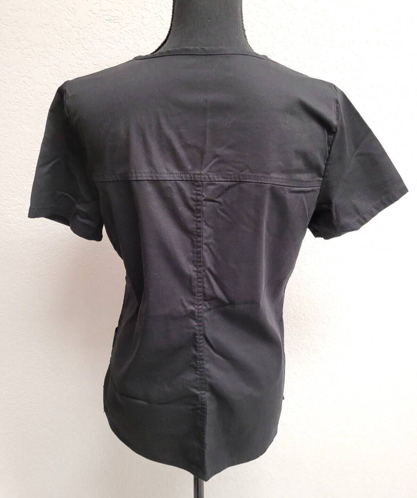 Cherokee Scrub Top (S) Black Short Sleeve V Neck Core Stretch Badge Loop