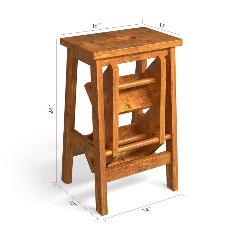 3-in-1 Multifunctional Wood Step Stool Step Ladder Folding w/Convenient Handle