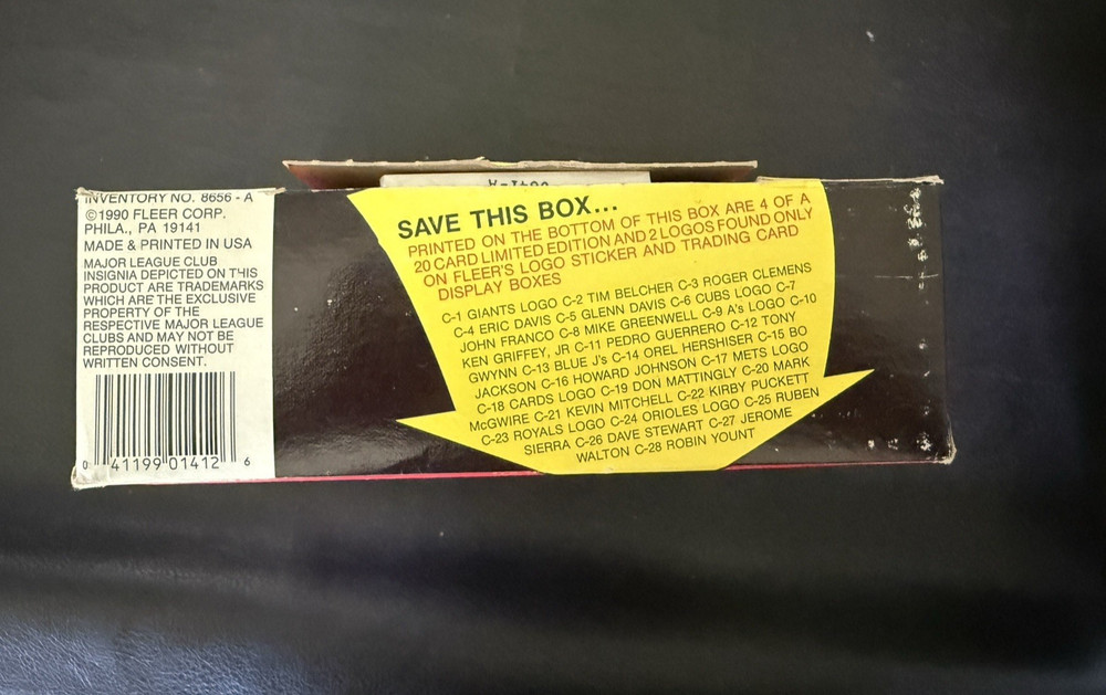 1990 Fleer Baseball Cards Cello Box 24 Packs