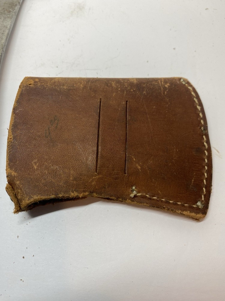 Vintage Ka-Bar Stacked Leather Handle Hatchet With Brown Sheath