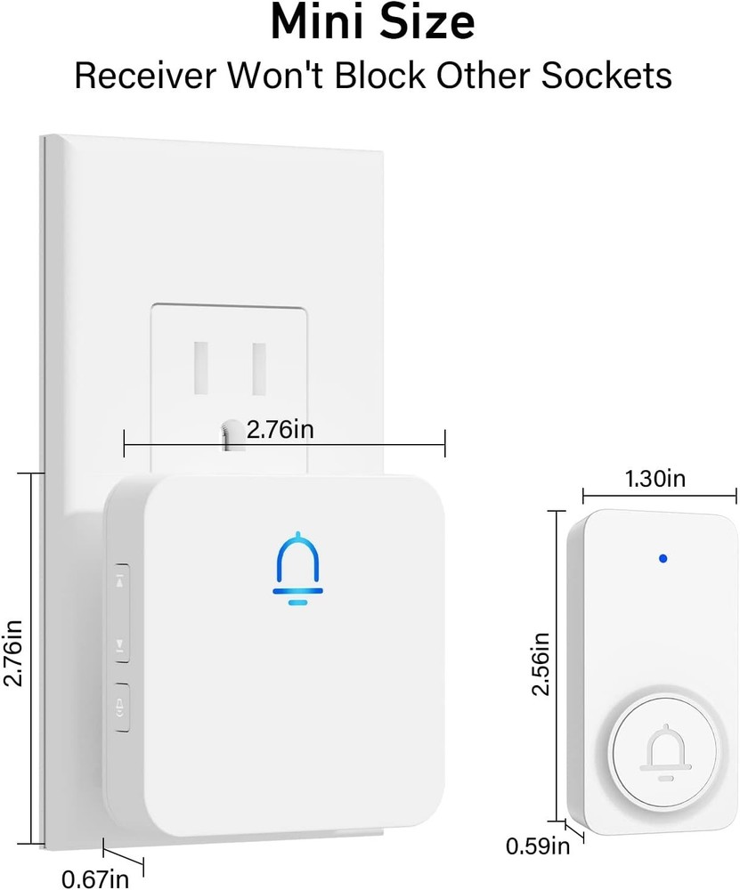 Easy Install Wireless Doorbell, Adjustable Volume, White