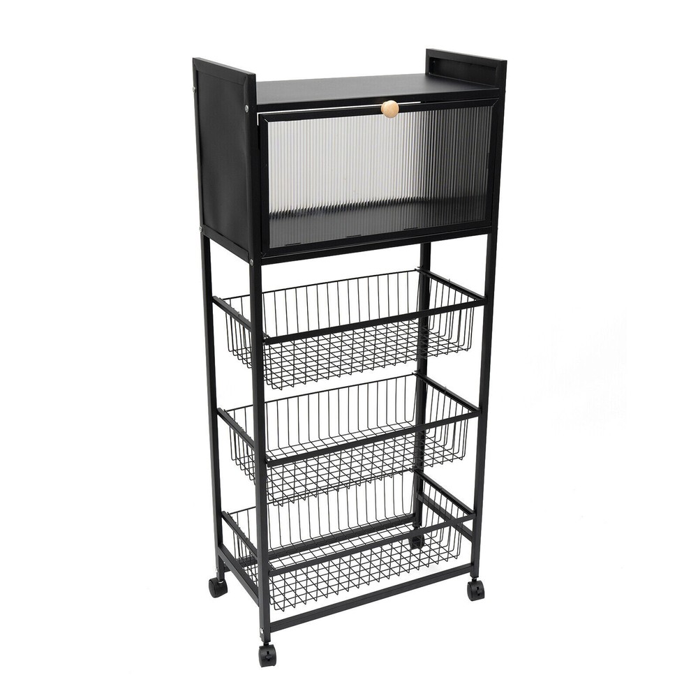 5-Tier Microwave Rack Bread Storage Kitchen Organizer Shelf W/ Brakeable Casters
