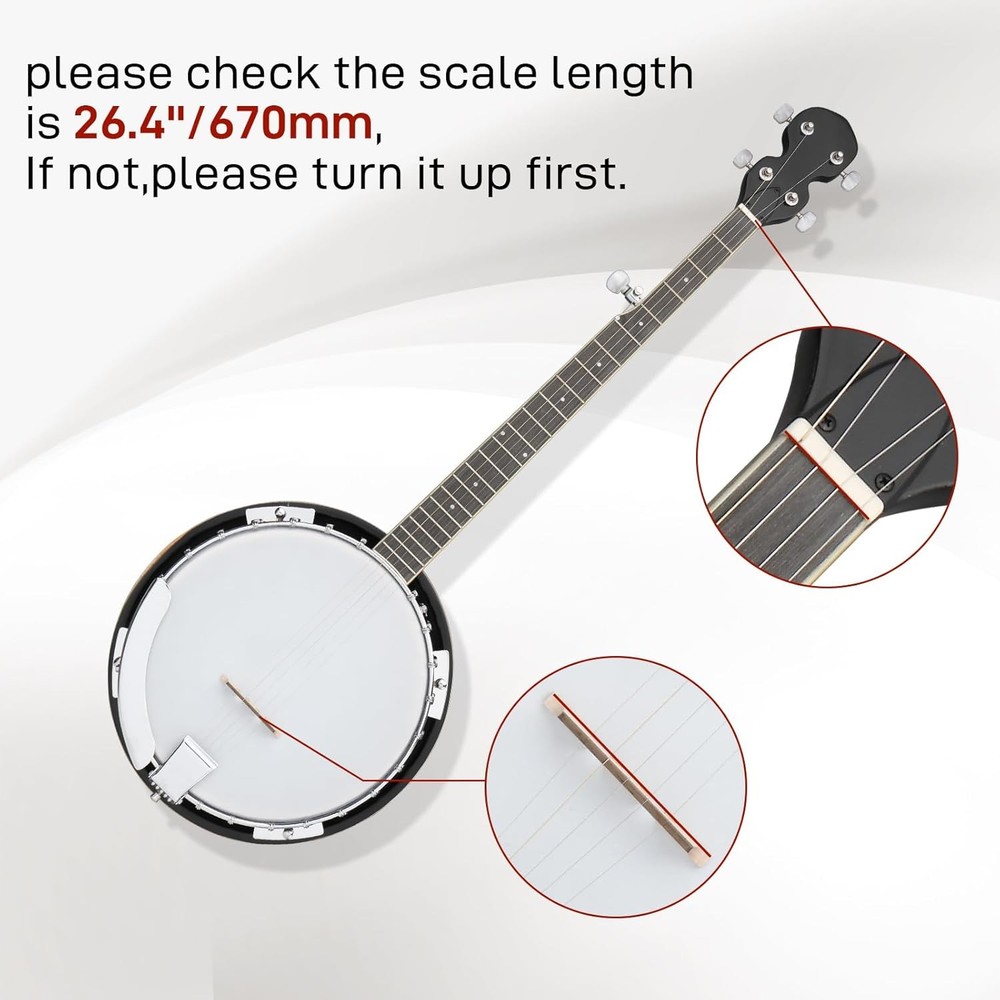 5 String Banjos, Full-Size Right Handed Banjo 5 Strings Set with Closed Solid Sa