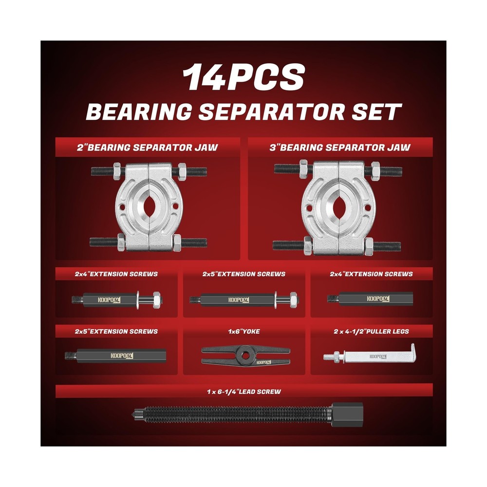 KOOPOOL Bearing Puller and Splitter Kit, Separator and Puller Set, Pinion Bea...