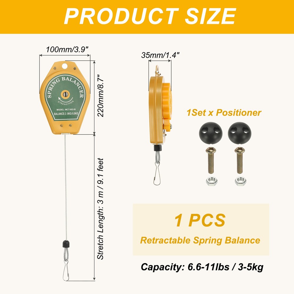6.6-11lbs Retractable Spring Balancer 9.1 Feet Adjustable Spring Tool Yellow