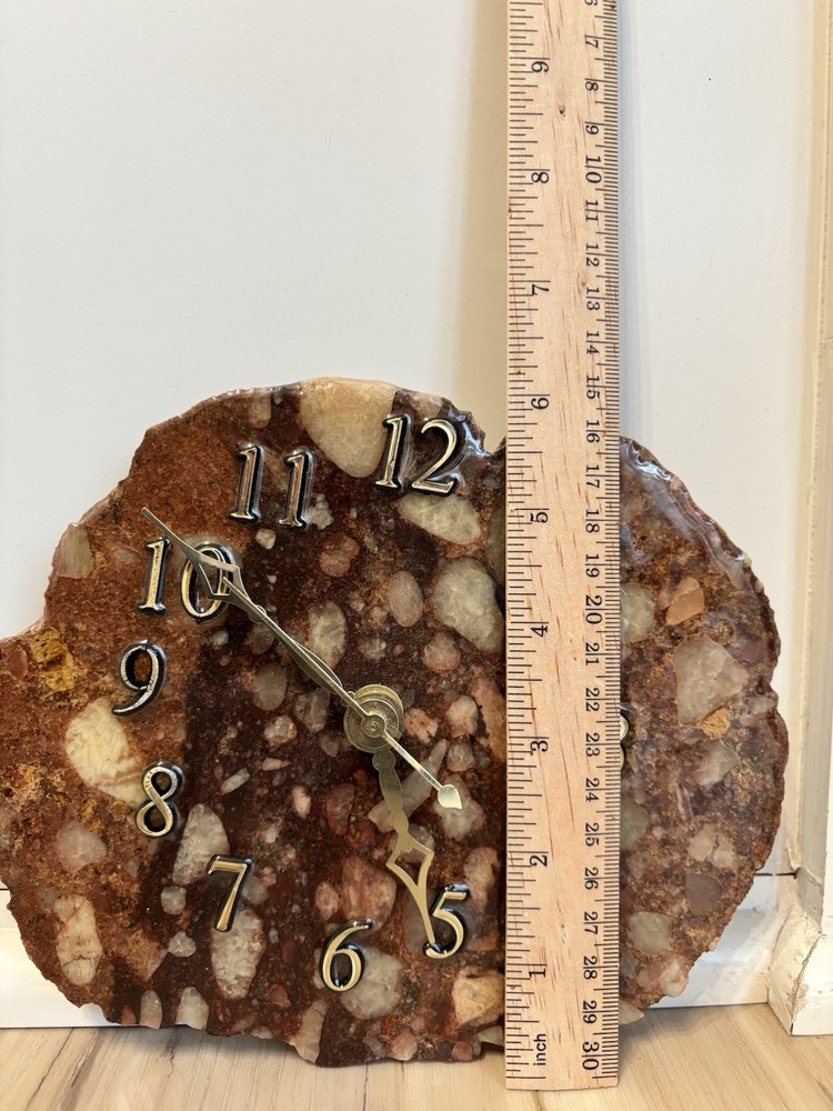 Pudding Stone Clock Features A Unique Face Cut From Natural Conglomerate Stone