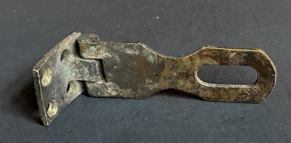 #1968–Antique Solid Brass Offset Hasp Latch 2 ¾” long, 3 ½” total length