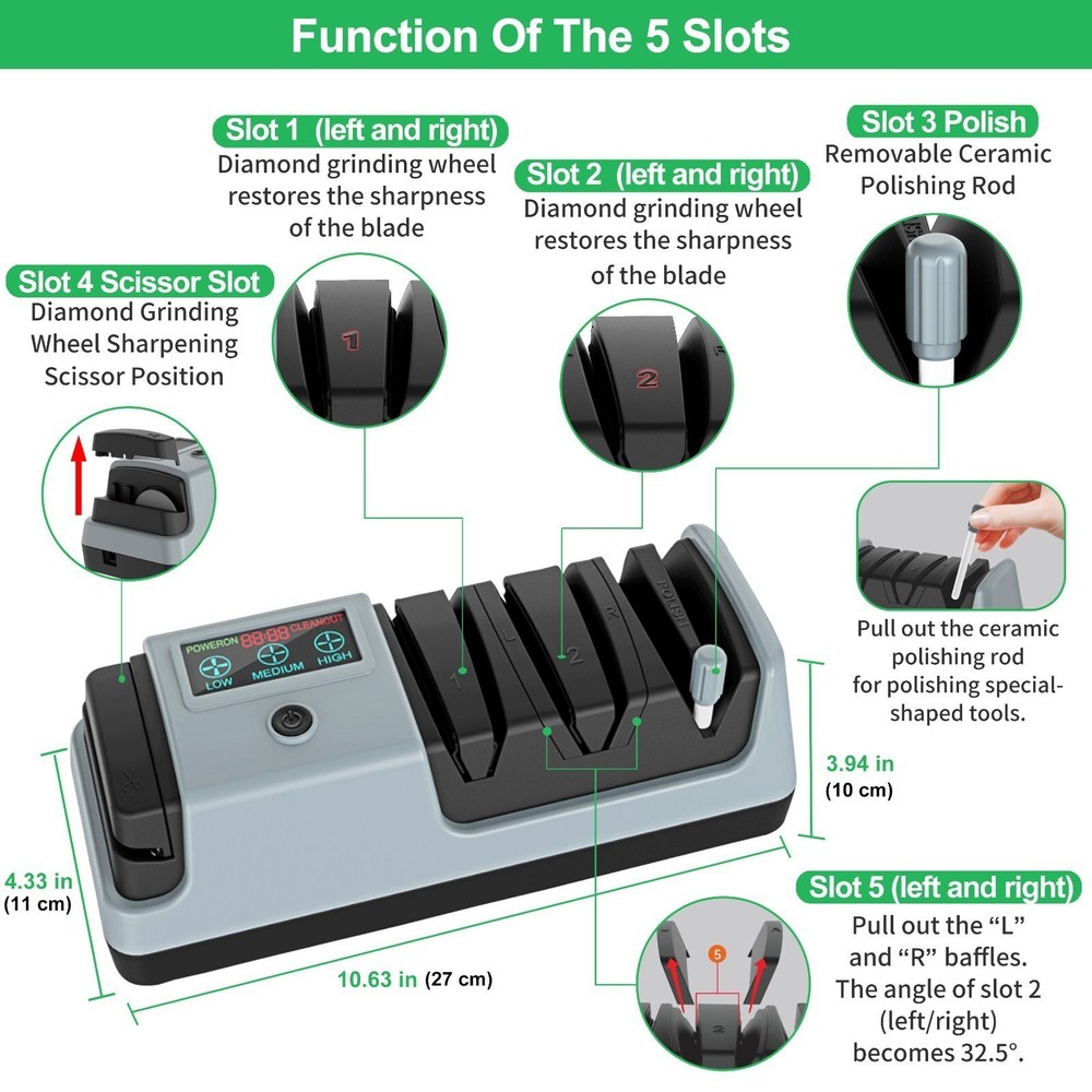 Professional 5 in 1 Electric Knife Sharpener 3 Speed LCD Display for Kitchen US