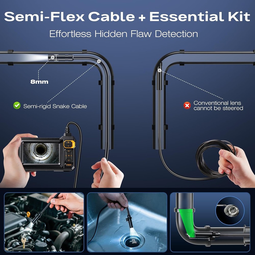 Borescope Camera with 4.3" IPS Screen Endoscope Camera with Light, IP67