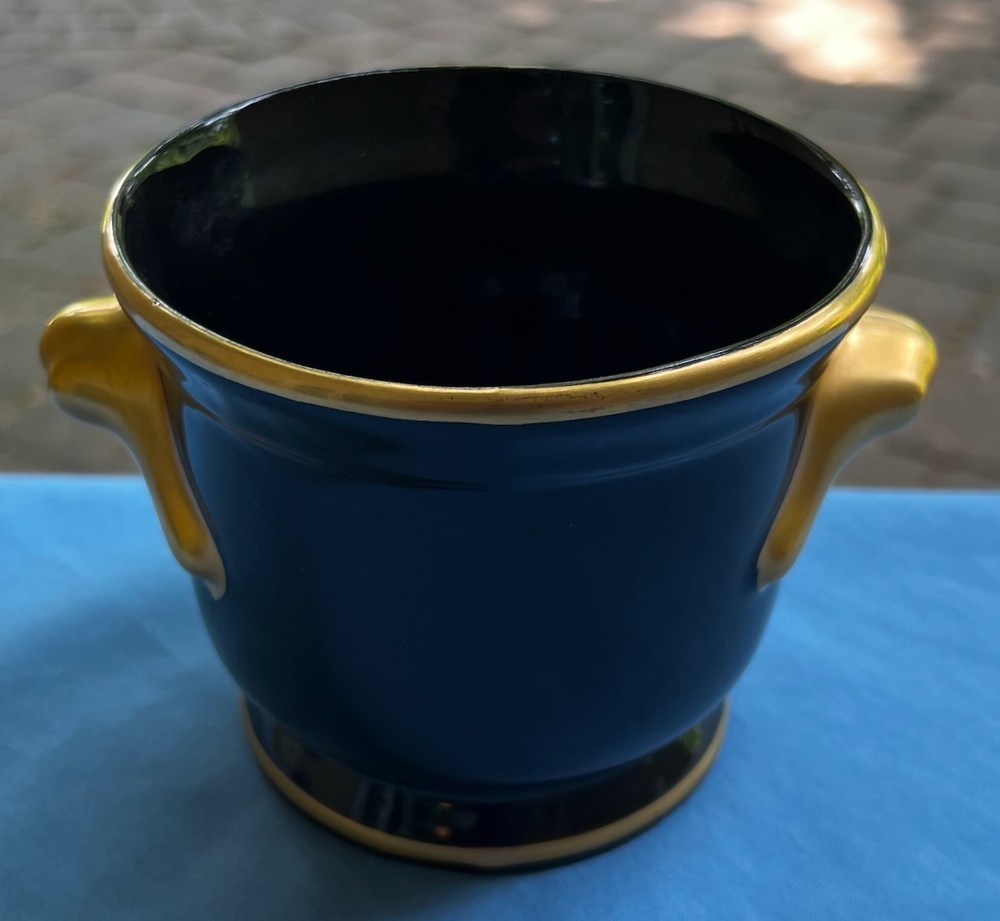 Hand Painted Heavy Gold on Black Cache Pot Planter