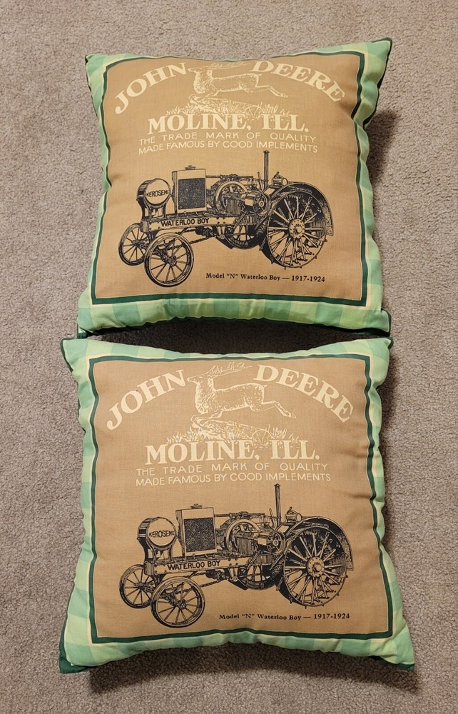 2 Vintage JOHN DEERE Model "N" Waterloo Boy Tractor Pillows ~ Moline, Illinois🚜