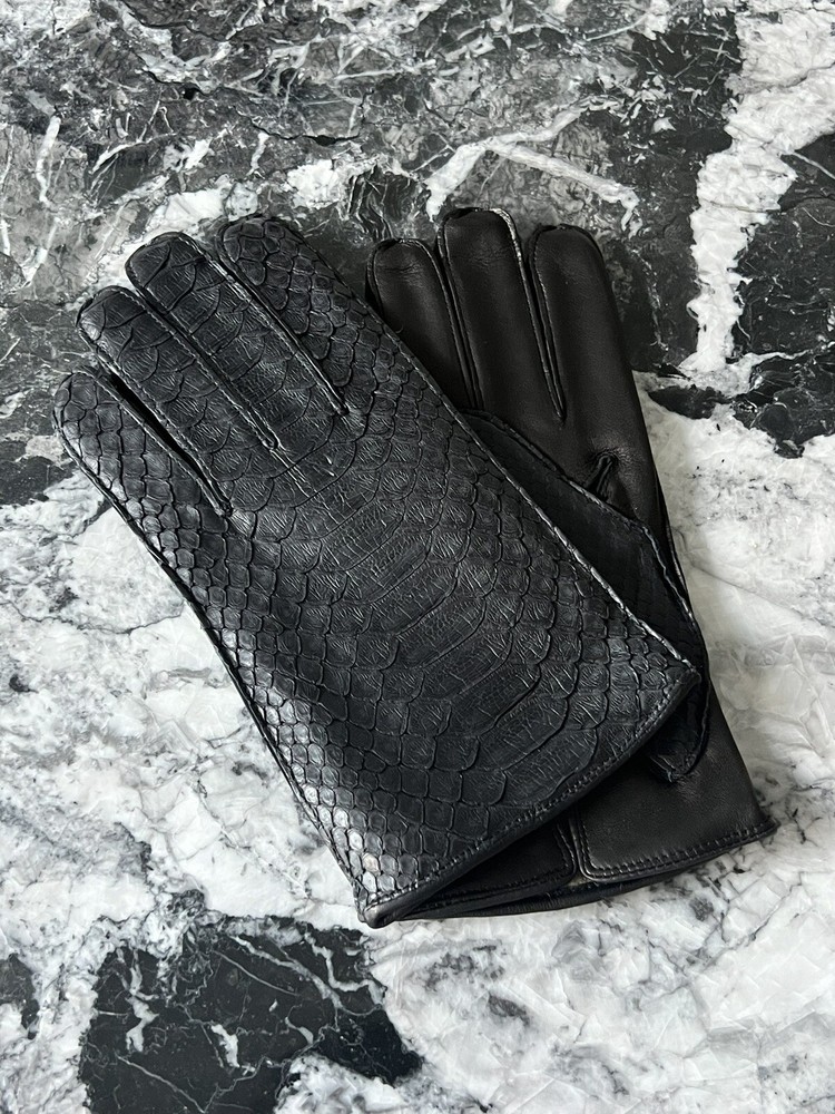 Men's Luxury Matte Black Python Skin Gloves, Sz 10 Large
