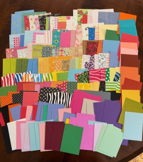 Scrap Paper Lot - Over 180 pieces, 120+ printed/60+ solid - Scrapbooking, Cards