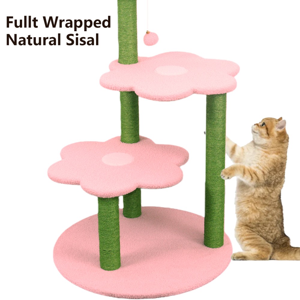 Multi-Level Cat Tree with Scratching Posts & Soft Perches, Pink, 40'' Tall
