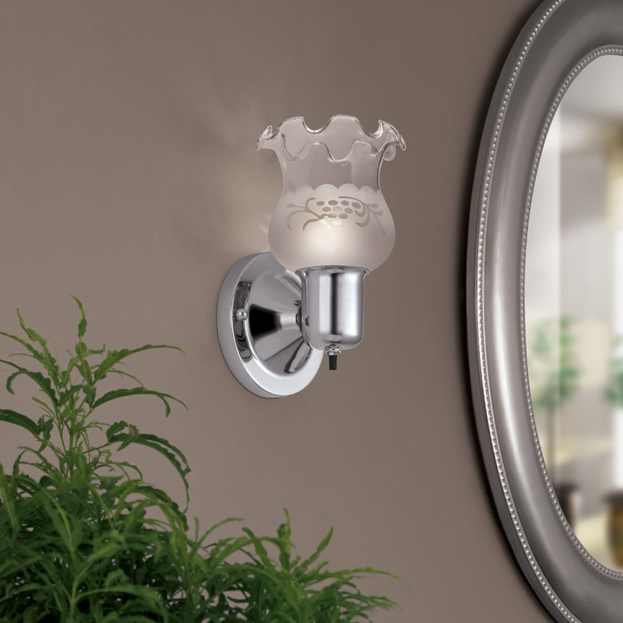 GILBURNE 1 Light Wall Sconce Lighting Decorative Art Etched Glass Chrome Finish