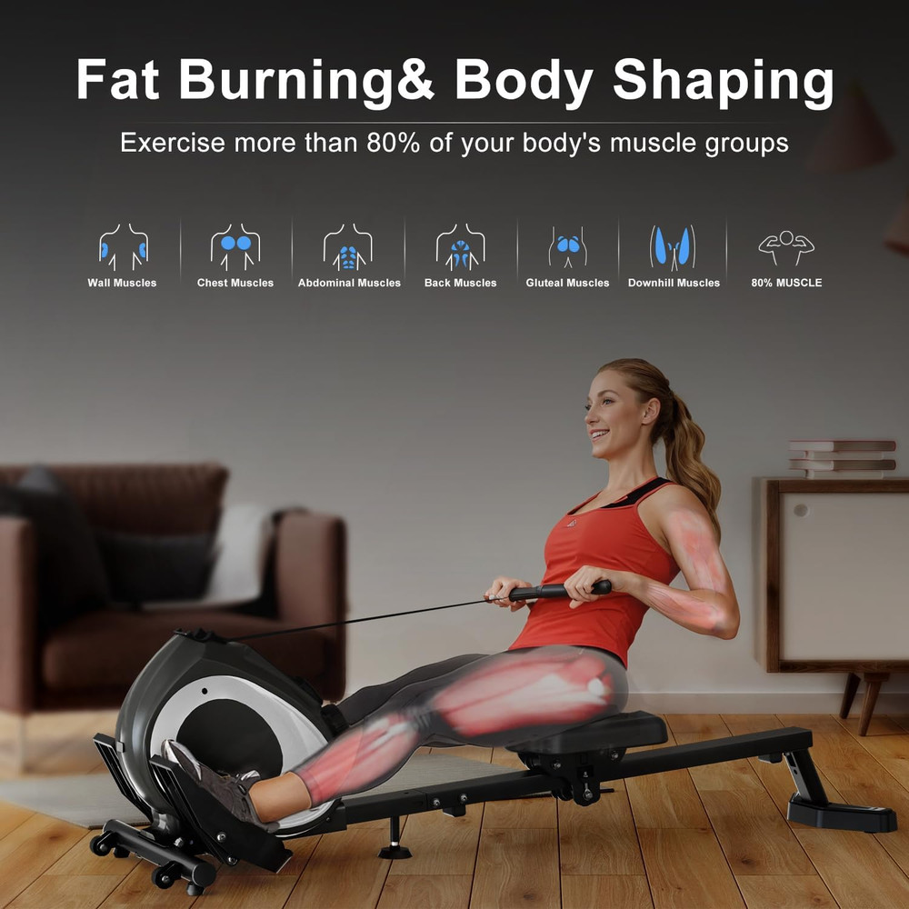 Magnetic Rowing Machine for Home | Adjustable 8-Speed Booster | Burn Fat & Sculp