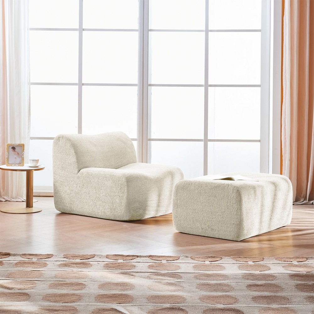 Space-Saving Single Foam Sofa Chair with Footrest & Pillow