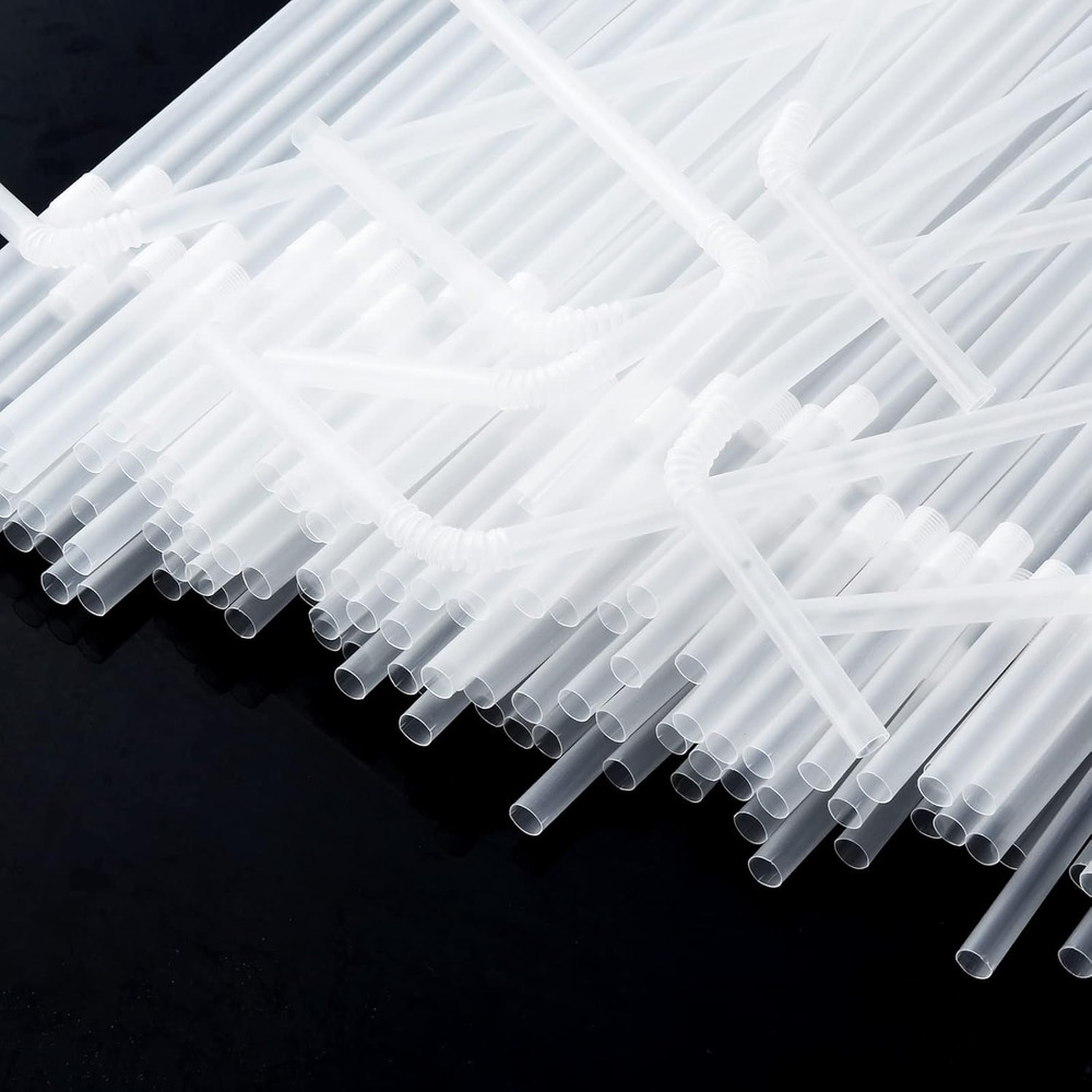 100-Pack Clear Flexible Drinking Straws, Plastic Disposable Bendy Straws - 7.75"
