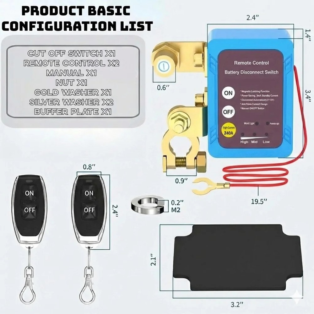 Auto Battery Master Switch with Remote, 240A Kill Switch 12V Remote Battery Disc