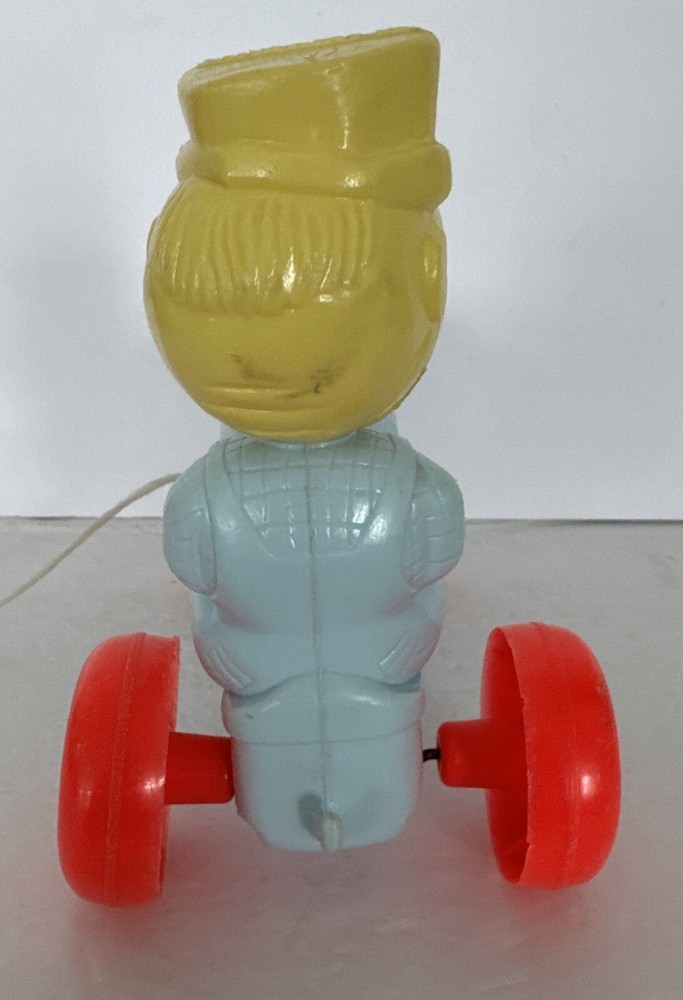 Empire Tractor Farmer Bobble Head Pull Toy Blow Mold Original Pull String Rare