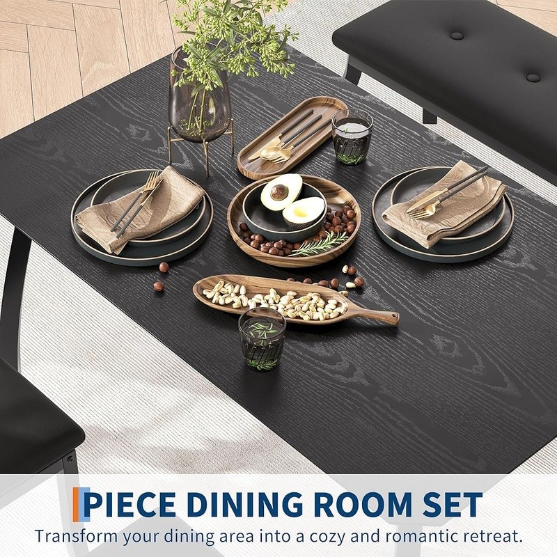 Compact 4-Piece Rustic Dining Set PU Leather Chairs Space-Saving Table Kitchen