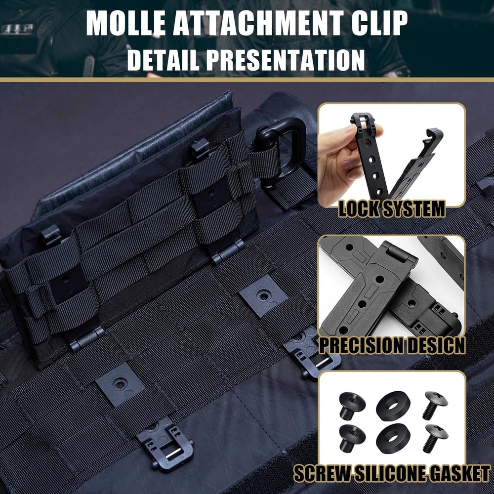 3" Molle Clips 4-Pack, Molle Attachment Clips with Mounting Hardware fo