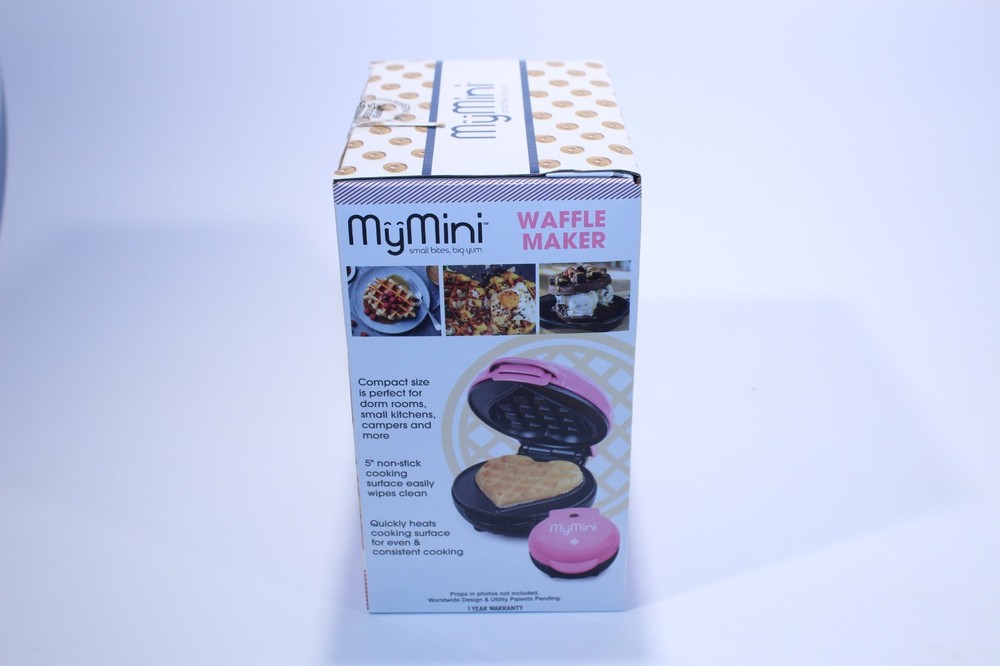 Compact Waffle Maker Heart Shaped MyMini Nostalgia Small Space Non Stick Surface