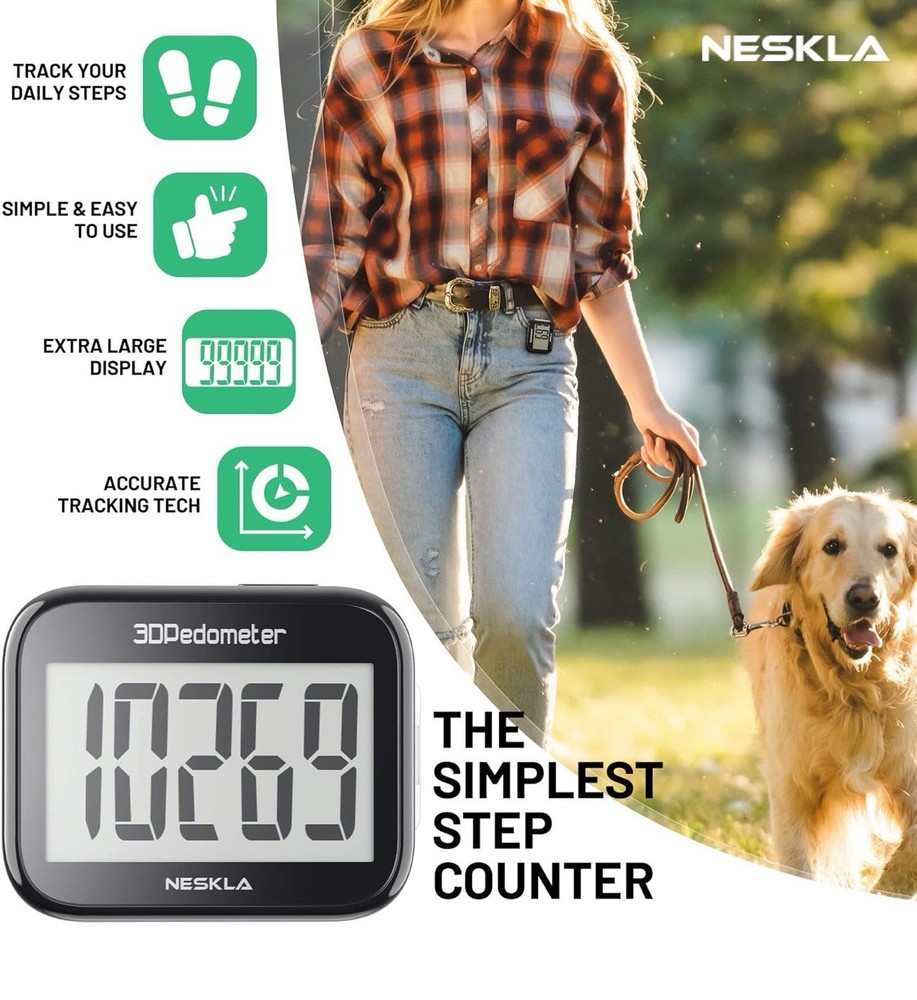 3d Pedometer for Walking, Simple Step Counter for Walking with Large Digital Dis