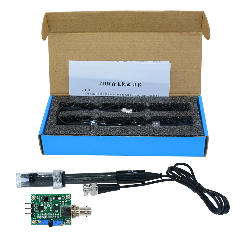Liquid PH0-14 Value Detect Sensor Module + PH Electrode Probe BNC for Arduino