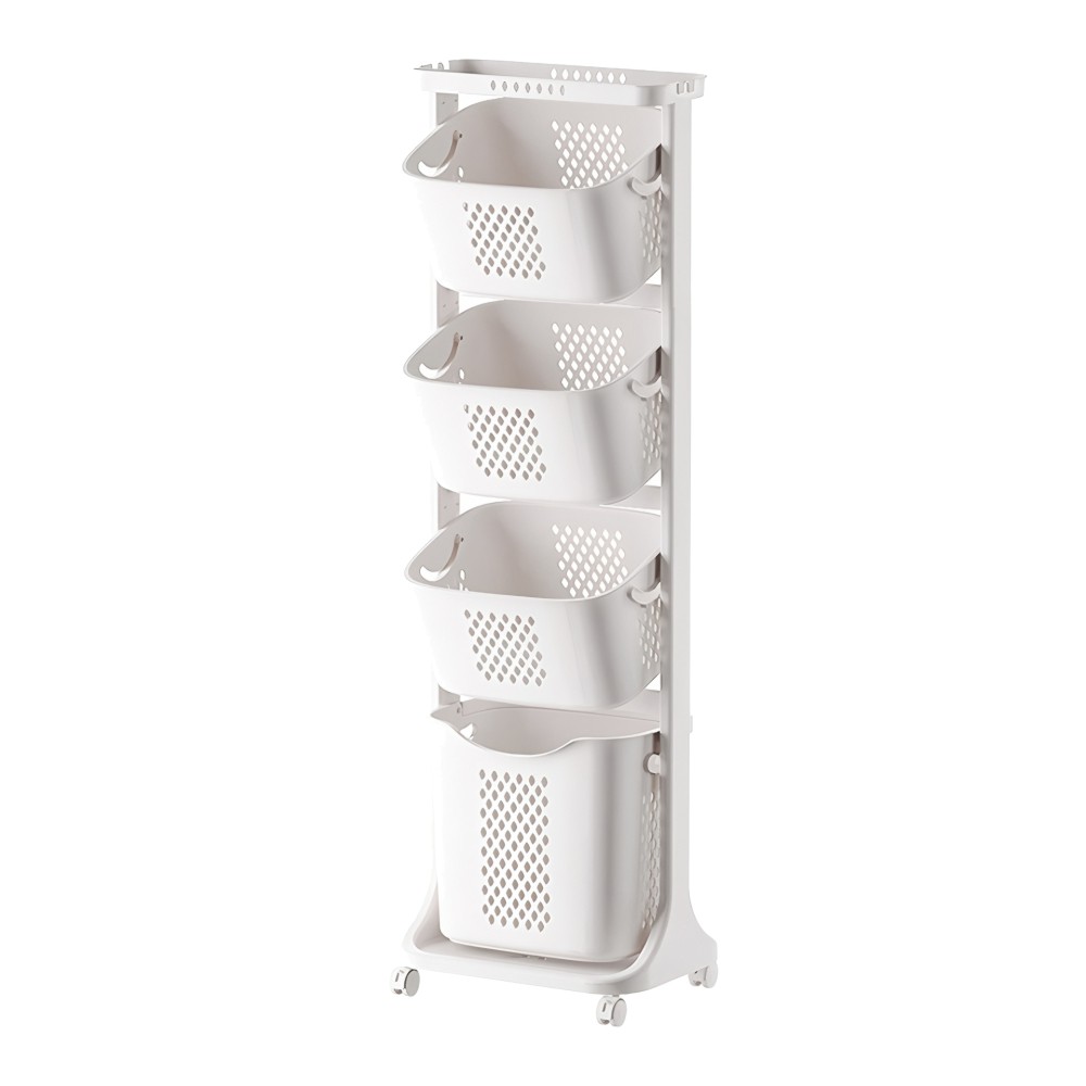 Laundry Basket Sorting Rack Four-Tier Wheeled Design Removable Casters
