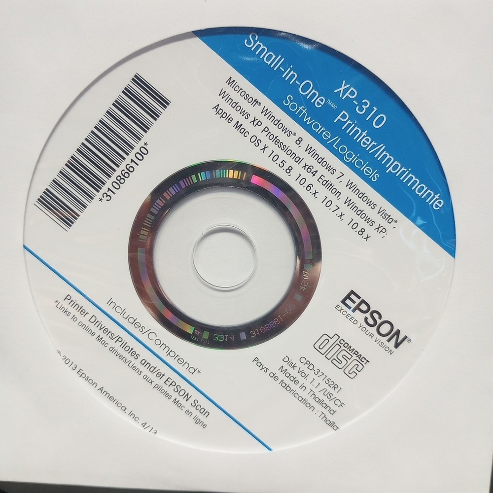 Epson XP-310 Small-in-One Printer Manuals, Quick Guide & Software CD Disc Driver