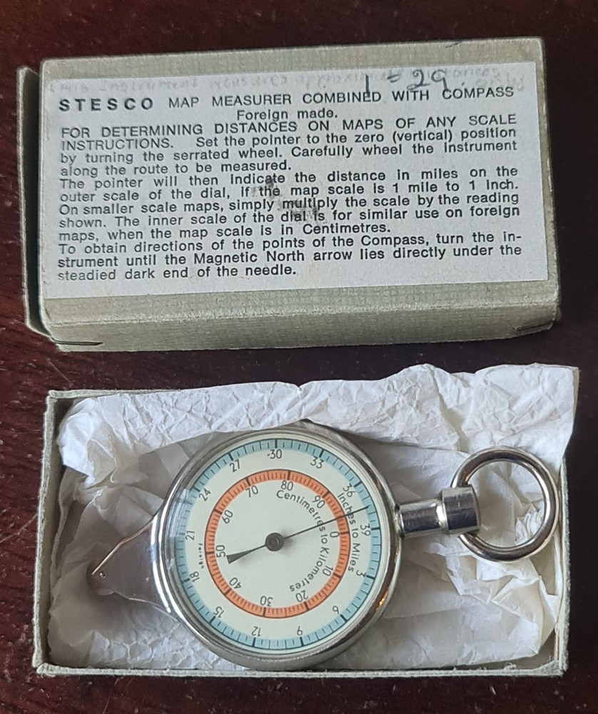 VINTAGE STESCO MAP MEASURER WITH COMPASS 1950's ORIGINAL BOX