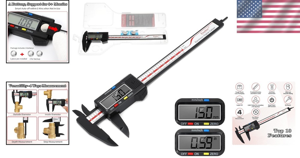 Electronic Measuring Tool: 6-Inch Caliper with Protective Case & Batteries