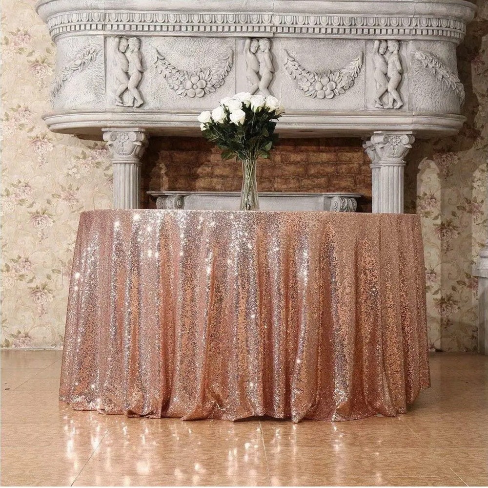 Round Sequin Tablecloth 132" Rose Gold