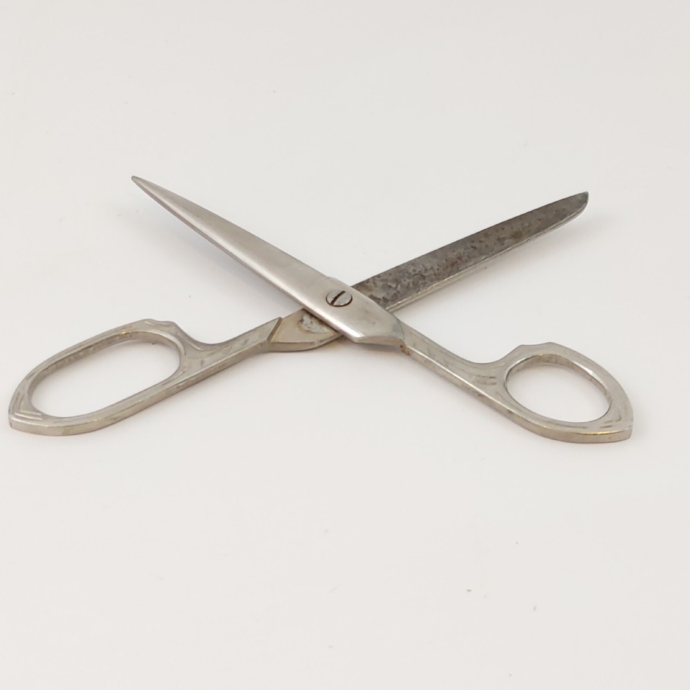 Vintage Forged Steel 7" Scissors Etched Handle Unique