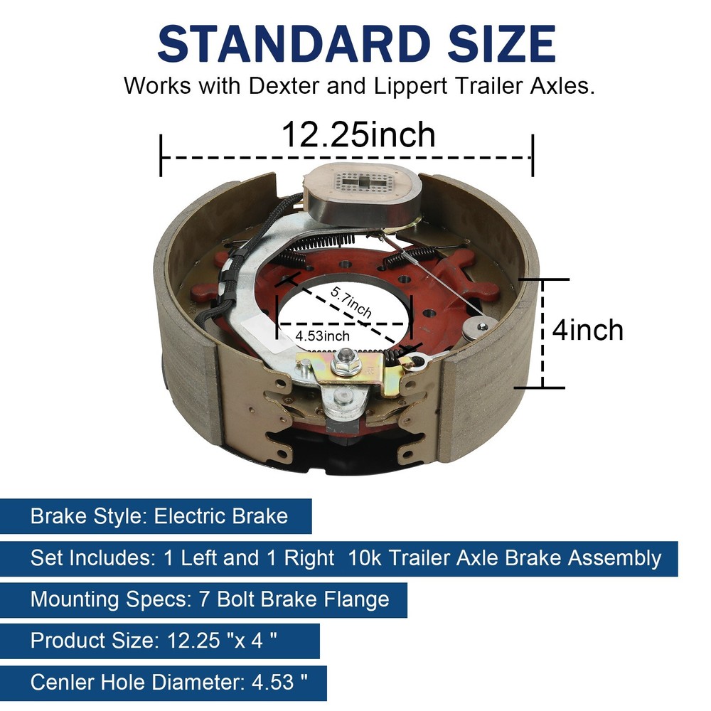 2PCS 12-1/4x4" 10K HD Electric Backing Plate 10000 Trailer Brake Fits Dexter