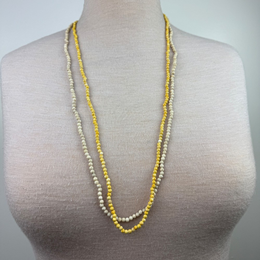 Two Strands Stone Round Beads - Beige & Yellow - Pullover - 35"