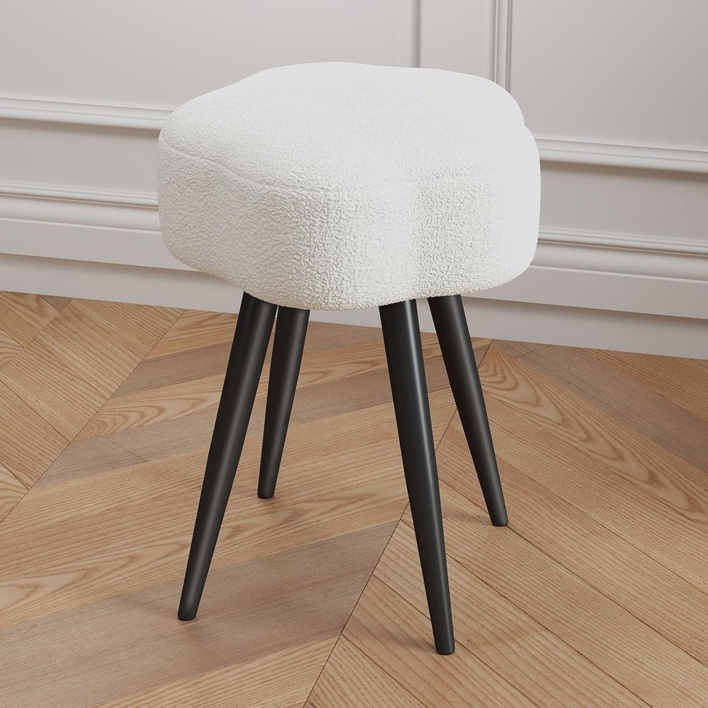 White Vanity Stool Soft Makeup Stool W/ Solid Metal Legs Vanity Corner Morden