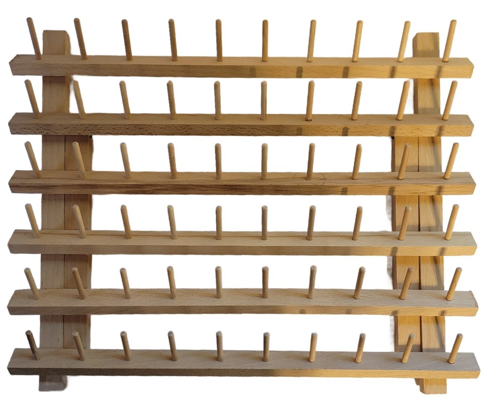 60-Spool Thread Spool Rack Wooden Thread Holder Sewing Organizer