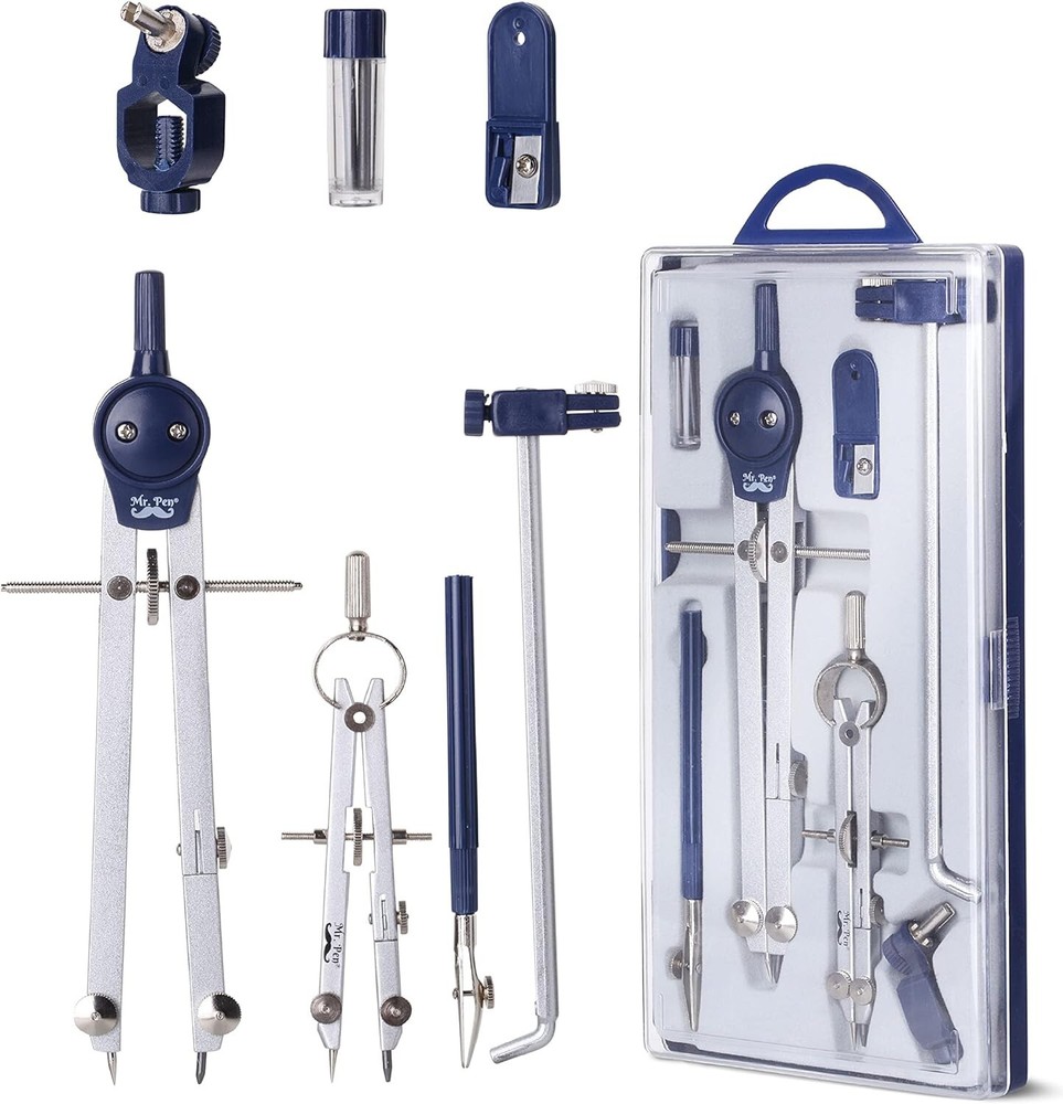 Precision Drafting Tools: 7-Piece Geometry Compass Set for Engineers & Artists