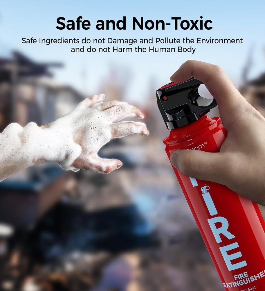 Compact Fire Extinguisher for Home Kitchen Car | ABC & K Class Spray + Mount Kit