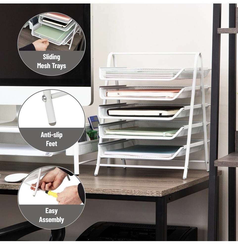 Mind Reader 5-Tier Paper Tray Organizer Vertical Desktop File Storage Rack