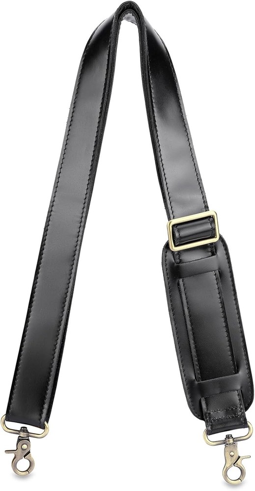 Full Grain Leather Bag Strap Replacement - Adjustable Shoulder Black