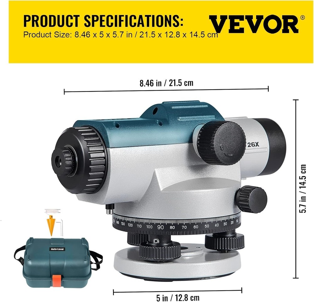 Automatic Transit Level 26X Optical Survey Equipment Auto Level Kit High Precisi