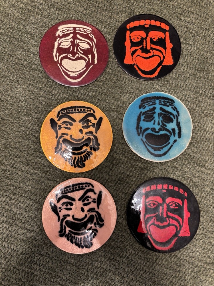 Six Vintage Enameled Copper Coasters~Unique