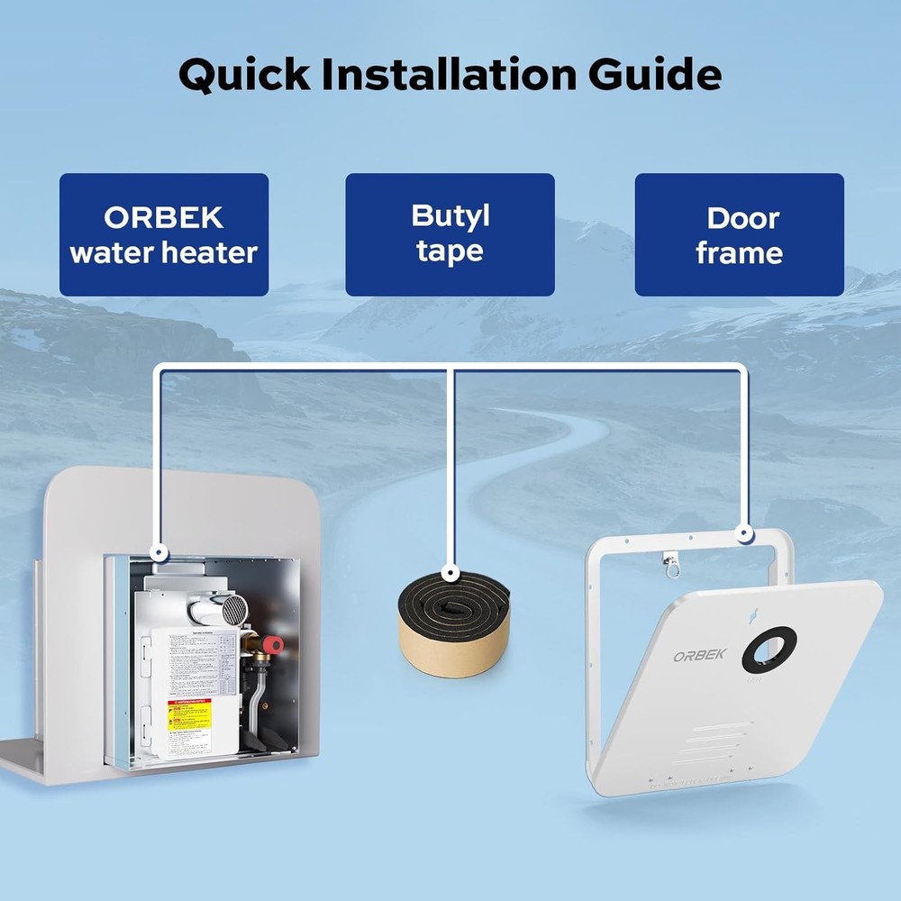 Orbek RV Tankless Water Heater Propane 60,000 BTU w/ 15x18 inch Door + Remote