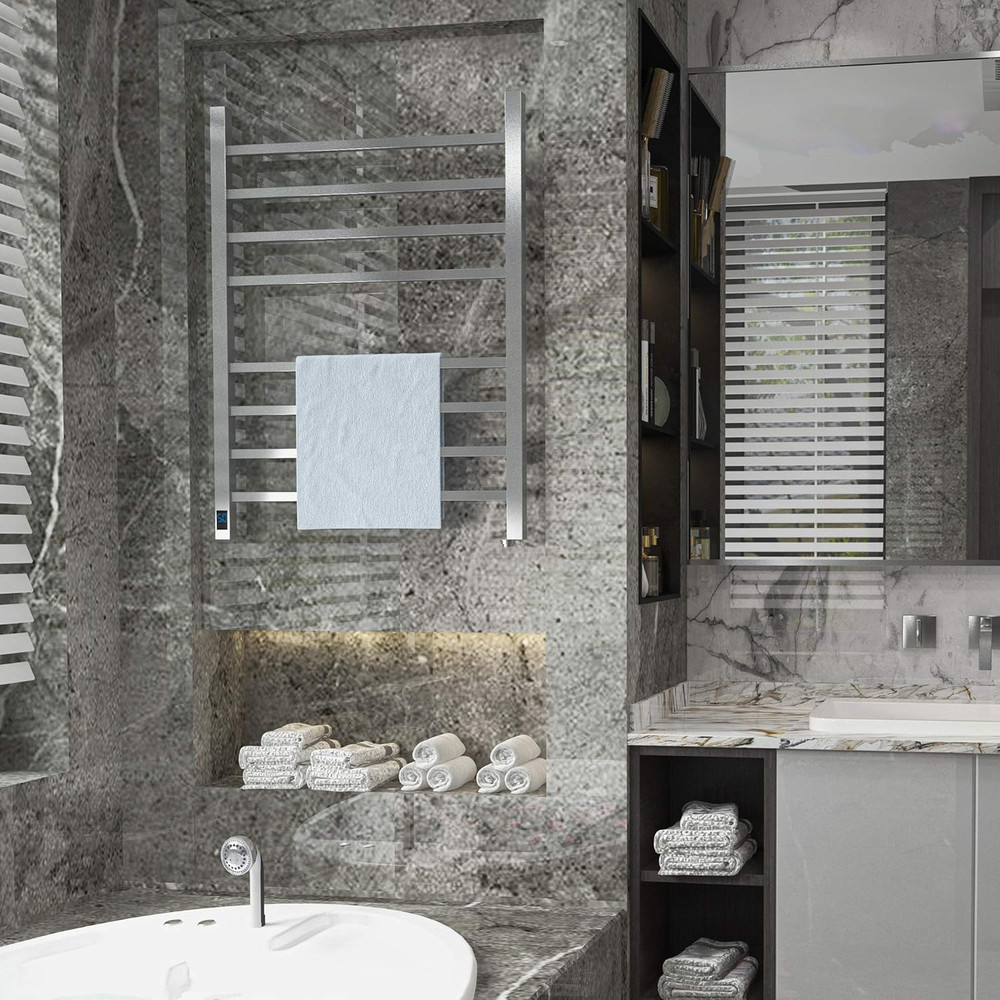 Electric Towel Warmer with Timer & Temperature Control - Wall-Mounted Rack